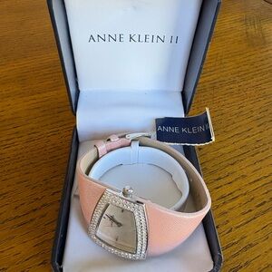 Anne Klein Blush Leather Watch with Sparkling Accents